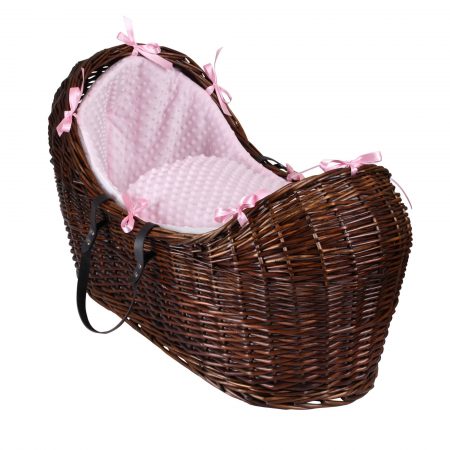Clair De Lune Noah Pod Dark Wicker Basket with Pink Dimple Fabrics