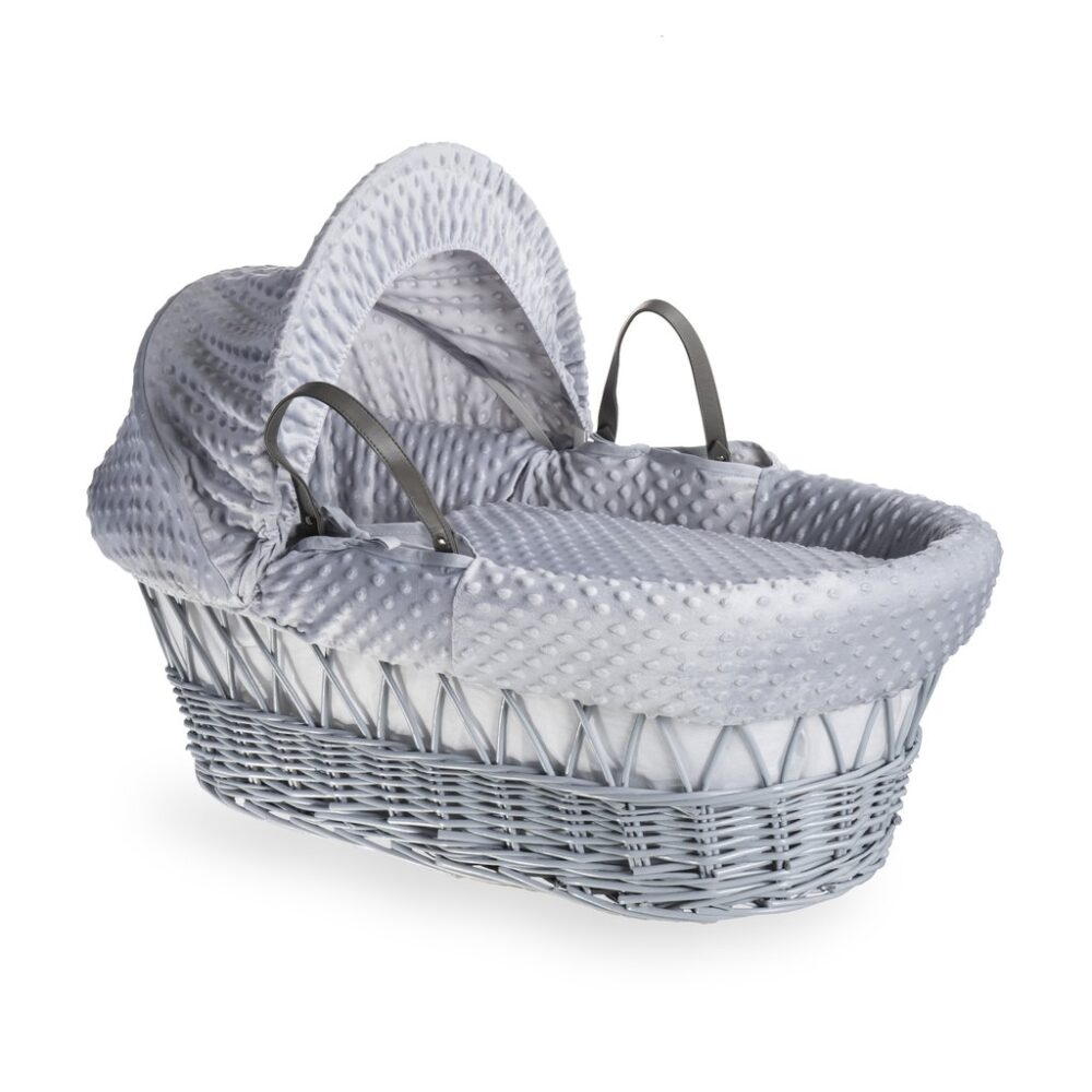 Clair De Lune Dimple Wicker Moses Basket Grey/grey Including Fitted Sheets