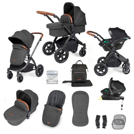 Ickle Bubba Stomp Luxe Stratus I-size Bundle in Charcoal/black