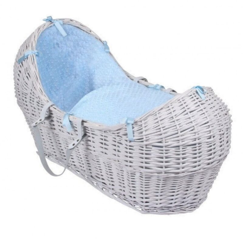 Clair De Lune Noah Pod White Wicker Basket with Blue Dimple Fabrics