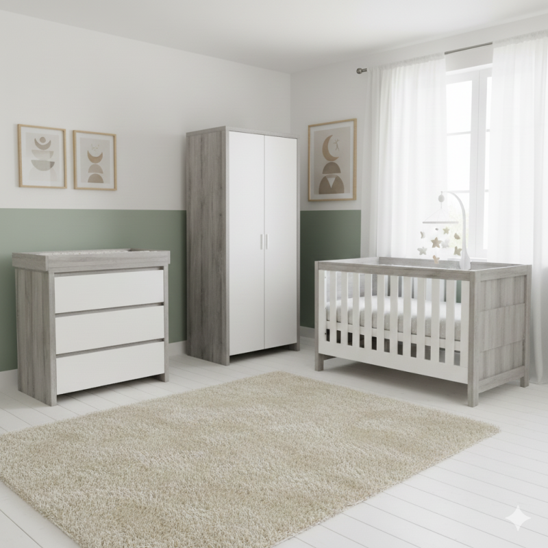 Tutti Bambini Modena 3 Piece Furniture Range in Ash Grey/white Bank Holiday Sale