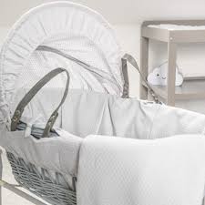 Clair De Lune Grey Wicker with White Cotton Dream Fabric Moses Basket