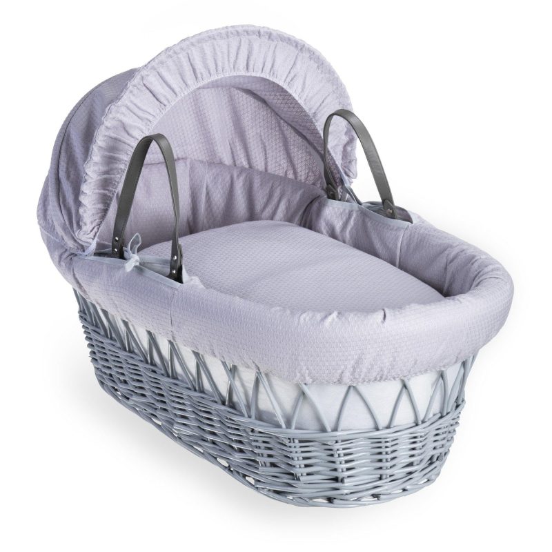 Clair De Lune Grey Wicker with Grey Cotton Dream Fabric Moses Basket