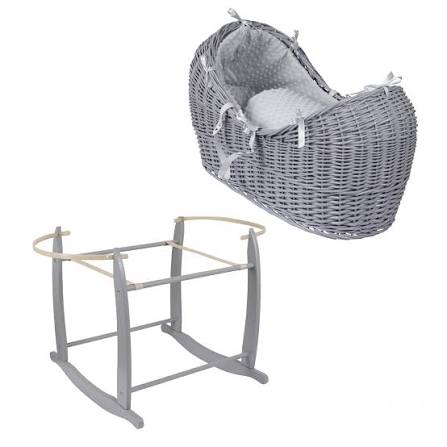 Clair De Lune Noah Pod Grey Wicker with White Dimple Fabrics & Free Deluxe Rocking Stand
